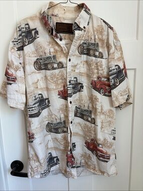 100% cotton Vintage Truck & tractor Print Short-Sleeve Shirt